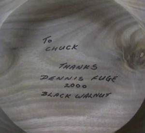 Signature on the black walnut platter